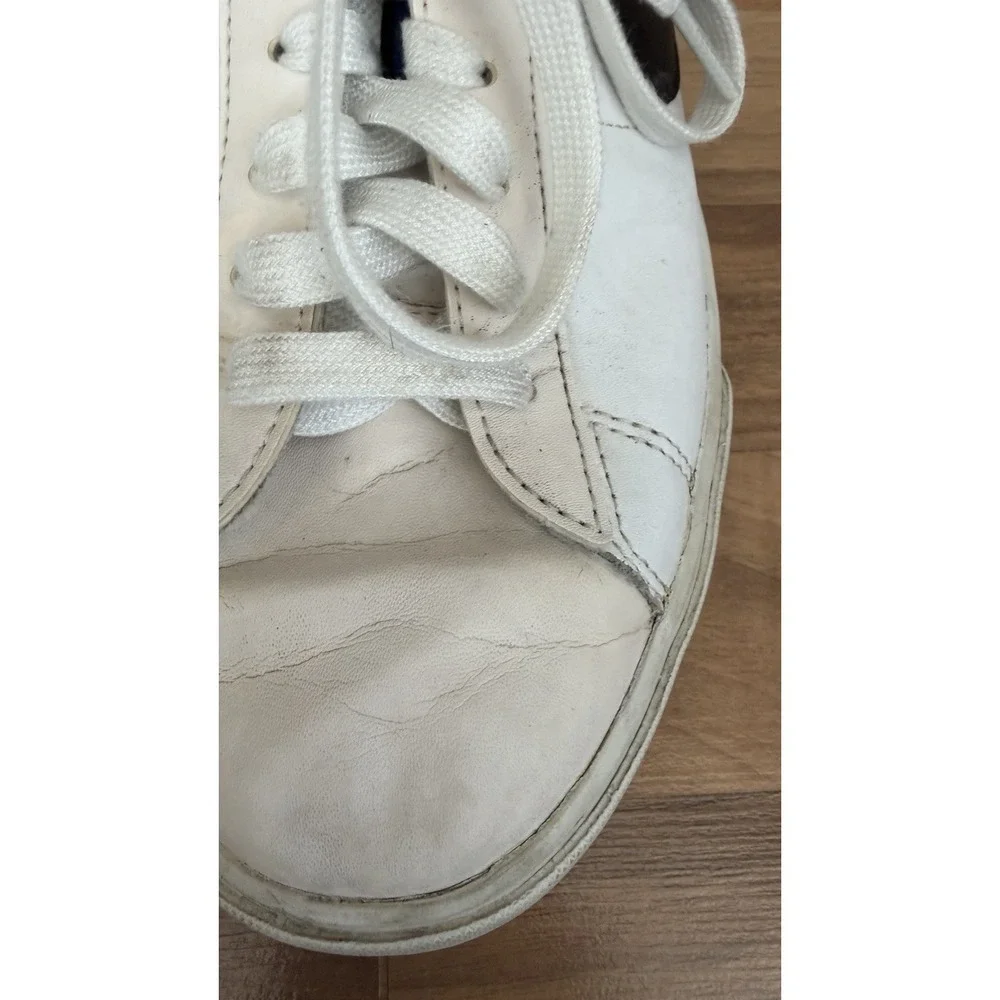 Mens Nike Classic Shoes White Black Blue Leather Logo Retro Sneakers Size 10.5